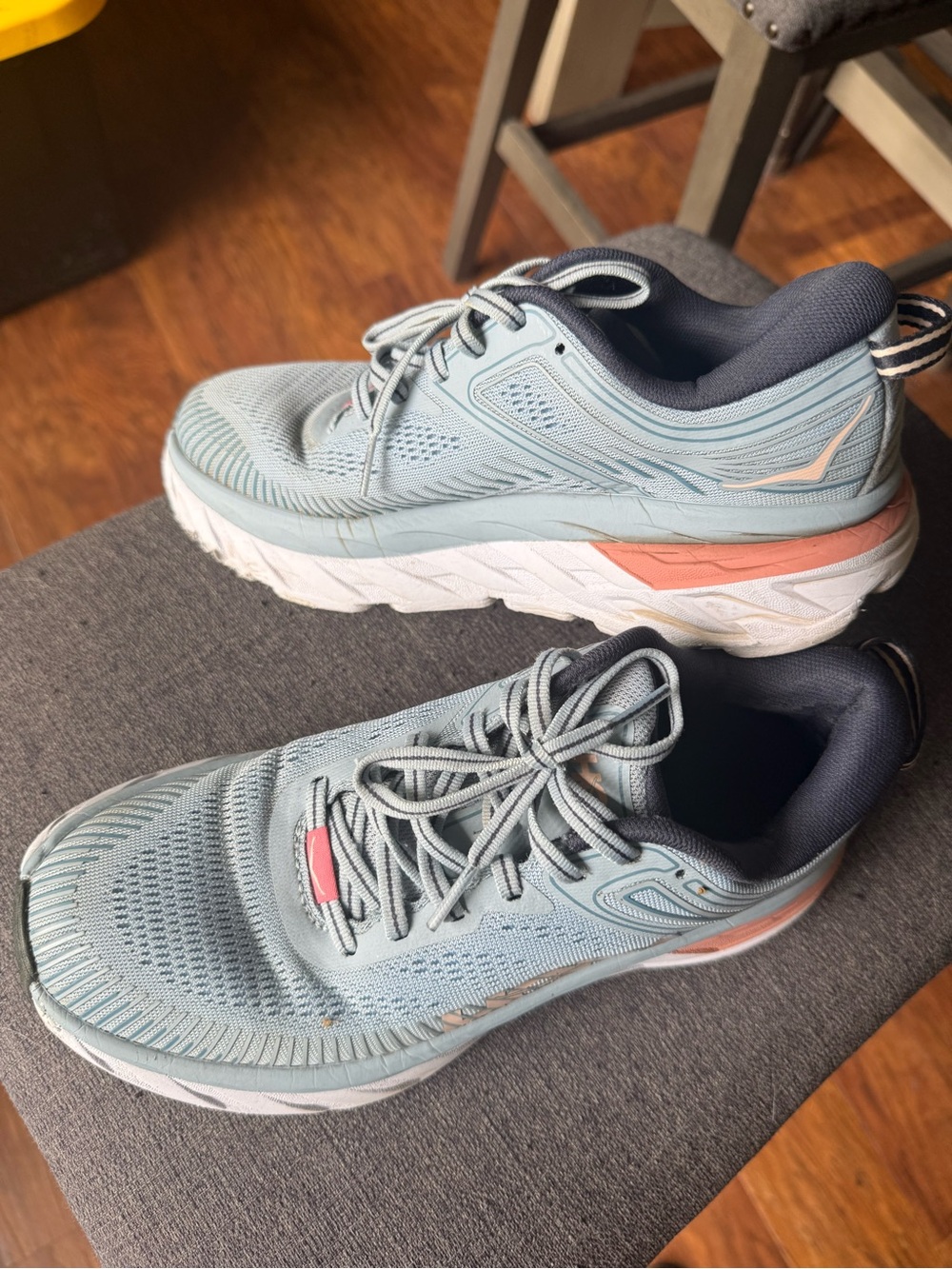 Hoka Women's Light Blue and Coral Athletic Running Shoes - Picture 6 of 8